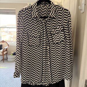 ash rain & oak button down black and white blouse M